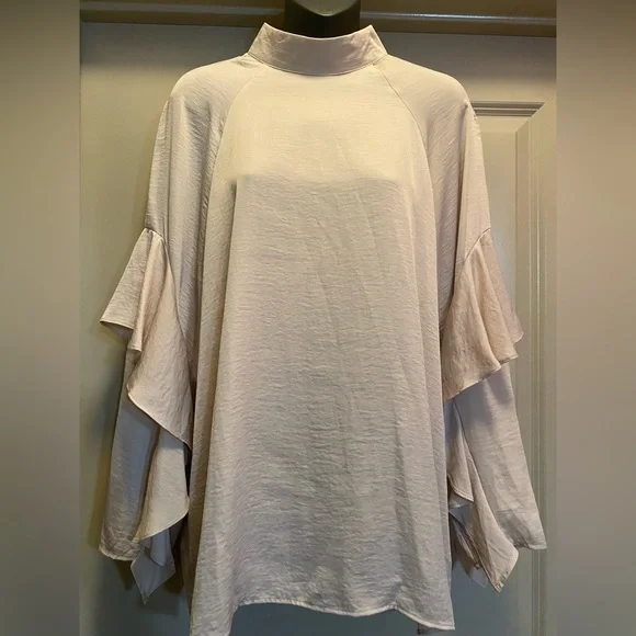 H&M CONSCIOUS Satin Blouse with Ruffle Sleeves size 12 - Picture 4 of 11